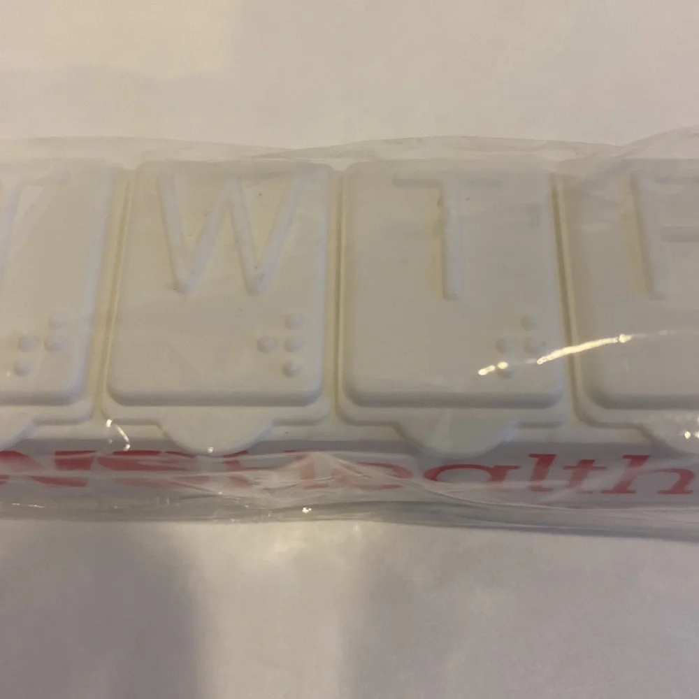 CVS 5-Day Pill Box Red Label, White Letters, Braille Lettering NIP